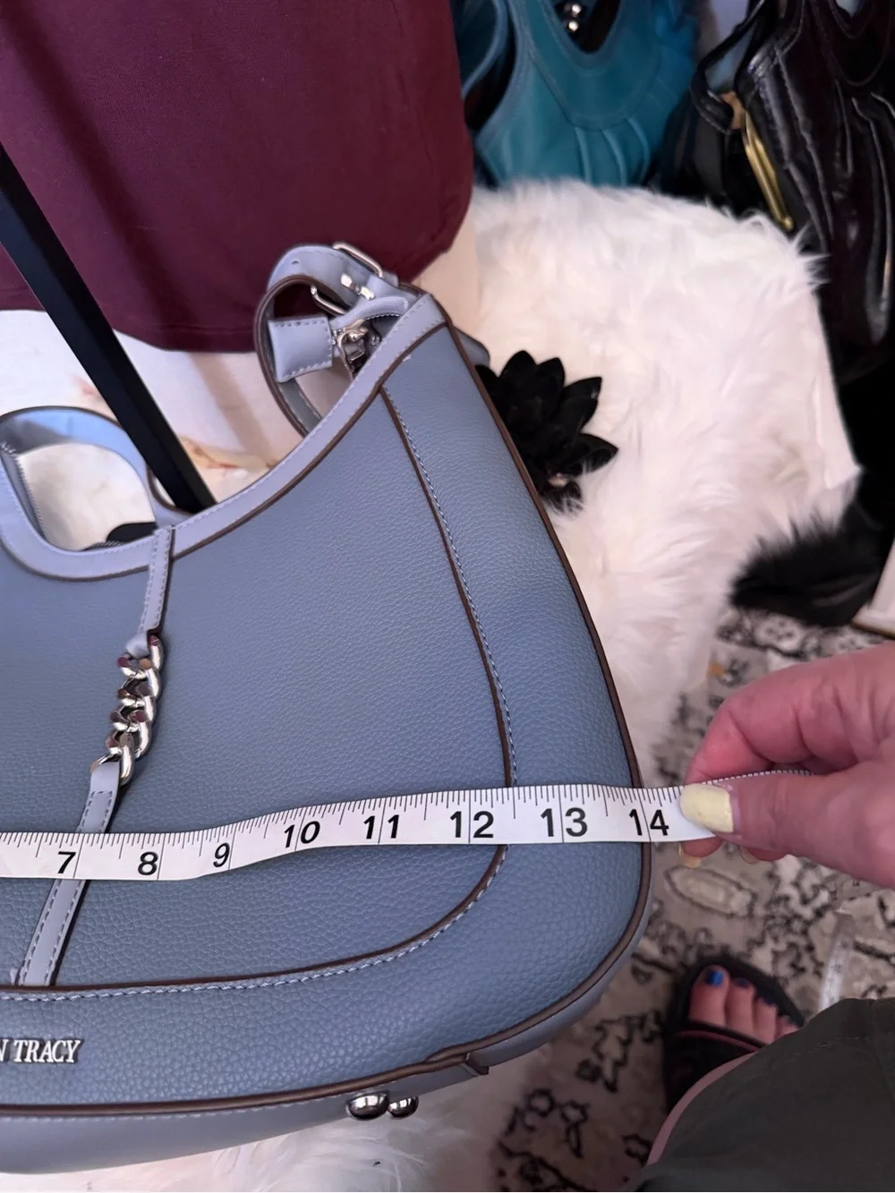 Ellen Tracy Pebbled Shoulder Bag in Steel Blue
